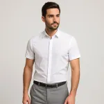 پیراهن آستین کوتاه یقه برگردان با تنخور معمولی (regular fit) مردانه ابراف مدل قاپک مخفی سپهر